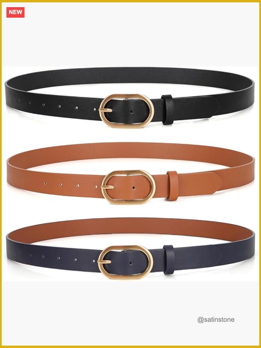 3 Pack Plus Size Women's Faux Leather Belts with Gold Buckle